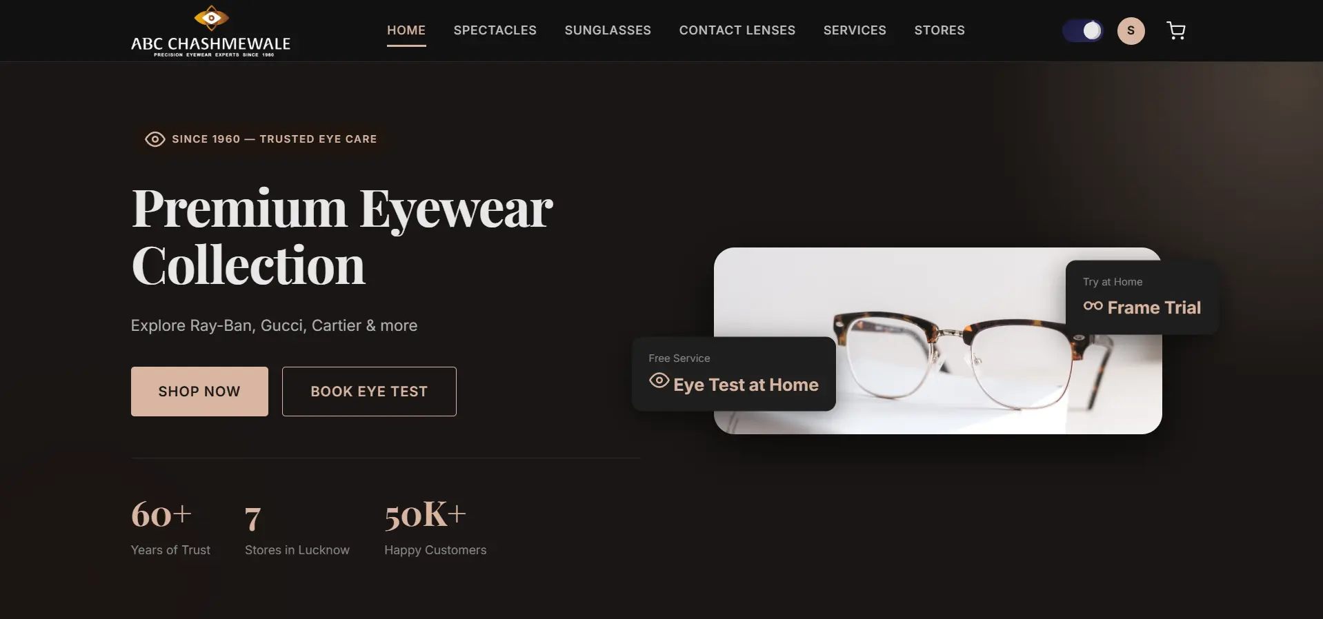An Eyewear Website Home Dark